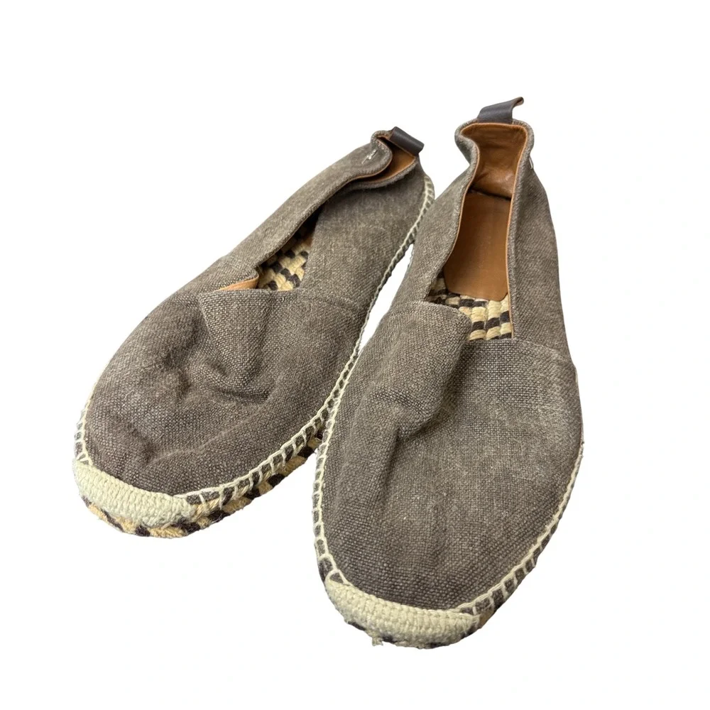Ralph Lauren Espadrilles Mens 11 Brown Canvas Jute Slip On Loafers Made in Spain